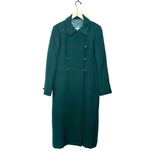 Baron Peters Emerald Green Double Breasted Full Length Wool Coat Vintage
